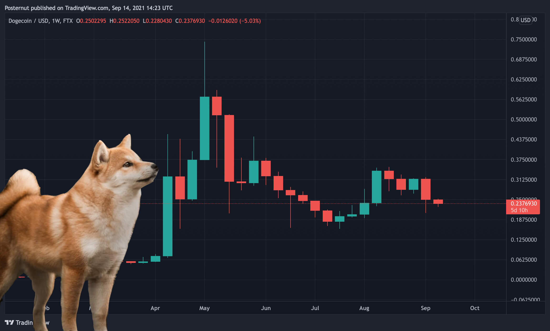 Dogecoin giảm bốn chân - DOGE trượt xuống vị trí vốn hóa thị trường thứ 9 Giảm 18% vào tháng trước