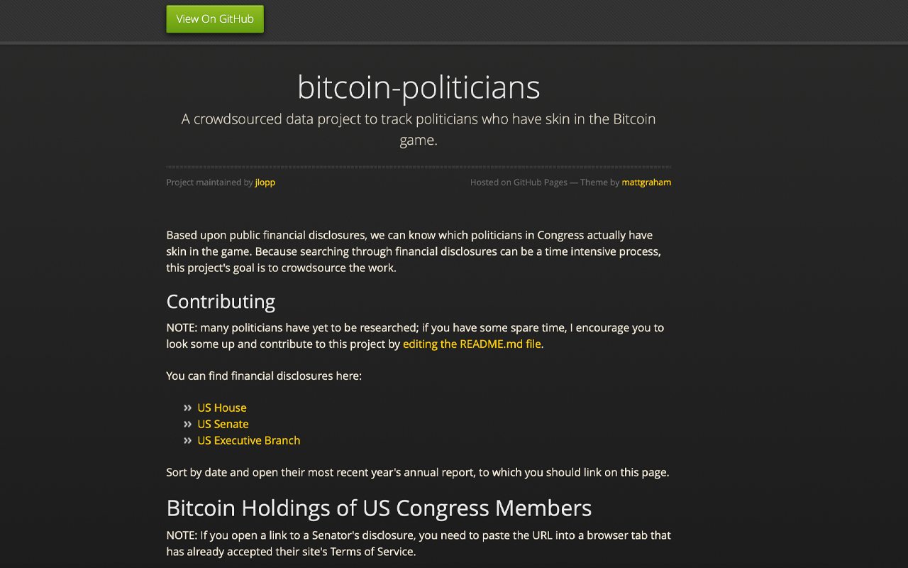 Dự án nguồn lực cộng đồng này cố gắng tiết lộ các chính trị gia Mỹ sở hữu Bitcoin - Tin Tức Bitcoin 2024