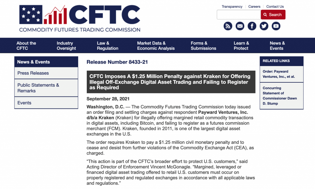 Các nhà quản lý Hoa Kỳ có đang nhắm mục tiêu đến các sàn giao dịch tiền điện tử không? Kraken đã bị phạt 1,25 triệu đô la vì cung cấp bất hợp pháp - Tin Tức Bitcoin - Cập Nhật Tin Tức Coin Mới Nhất 24/7 2025 kraken-đã-bị-phạt-1-25m-by-cftc-cho-bất hợp pháp-cung cấp