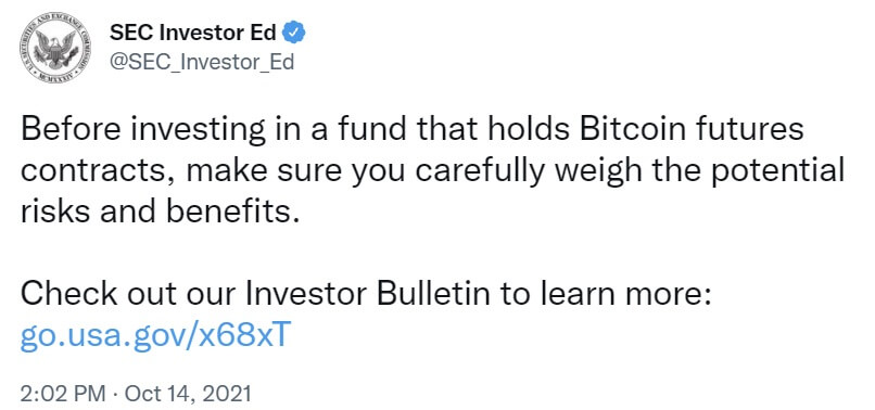 Các Tweet của SEC về các quỹ nắm giữ các hợp đồng tương lai Bitcoin - Sự lạc quan được thắp lên từ các phê duyệt ETF Bitcoin sắp xảy ra