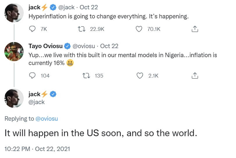 Giám đốc điều hành Twitter Jack Dorsey cảnh báo Siêu lạm phát sẽ sớm xảy ra ở Hoa Kỳ và Thế giới 5