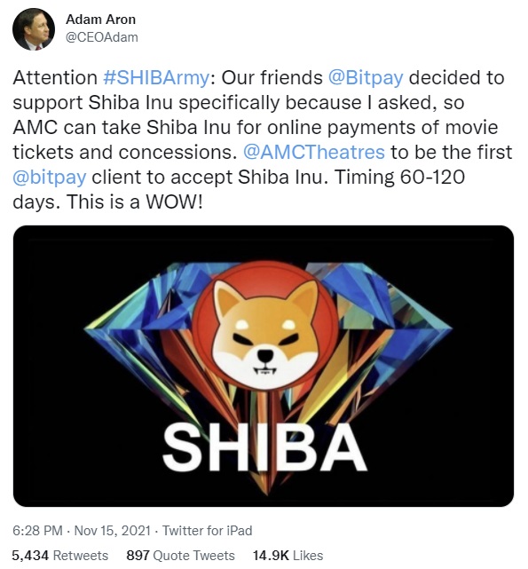 Giám đốc điều hành AMC cho biết Bitpay sẽ hỗ trợ Shiba Inu - AMC chuẩn bị chấp nhận SHIB vào Quý tới - Tin Tức Bitcoin 2024