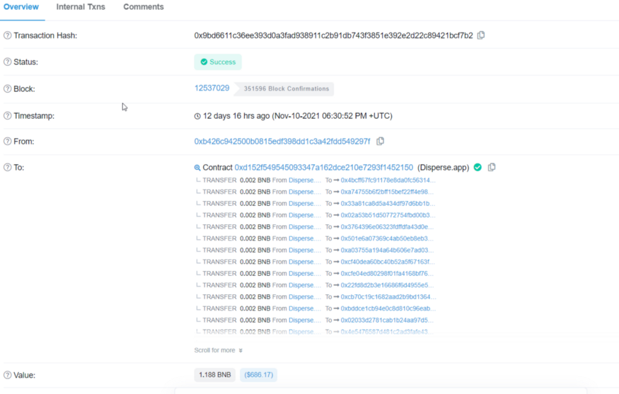 Tuy nhiên, vào ngày 11 tháng 11, hacker lại lạm dụng lỗi tương tự để bỏ túi hơn 400.000 USD.  Sau khi chúng tôi kiểm tra giao dịch, chúng tôi phát hiện ra rằng họ đã tạo ra 500 địa chỉ (để lấy tiền) để khai thác lỗi đó.
