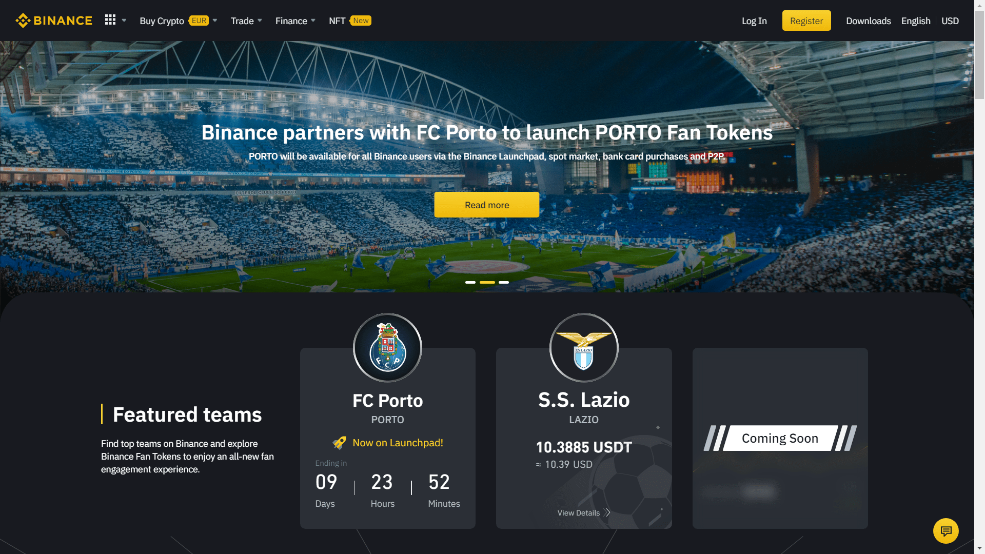 Giao diện trên web của FC Porto Fan Token mở bán IEO trên Binance Launchpad.