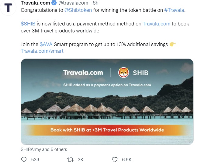 Travala hiện đã chấp nhận Shiba Inu Crypto - SHIB có thể được sử dụng để đặt 3 triệu sản phẩm du lịch trên toàn thế giới - Tin Tức Bitcoin - Cập Nhật Tin Tức Coin Mới Nhất 24/7 2025