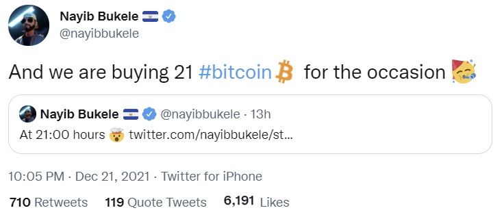 El Salvador mua thêm 21 bitcoin để kỷ niệm ngày, năm, thế kỷ 21