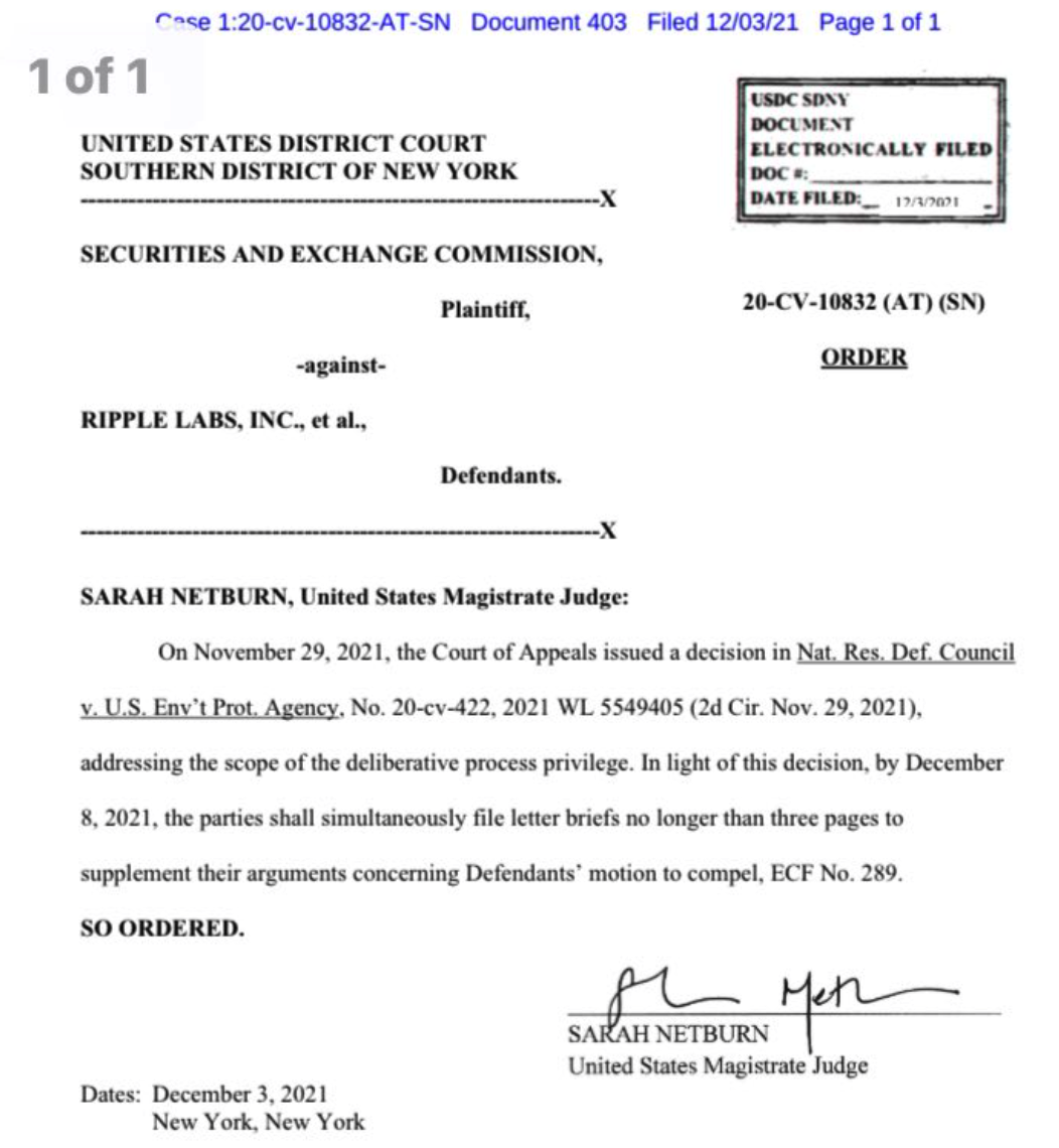 Đây là lệnh của thẩm phán thẩm phán Hoa Kỳ rất quan trọng đối với trường hợp Ripple - Tin Tức Bitcoin - Cập Nhật Tin Tức Coin Mới Nhất 24/7 2025 this-is-an-order-from-the-us-magistrate-Judge-important-for-ripple-case