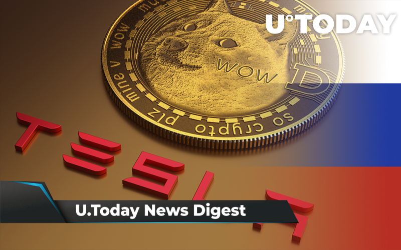 Trị giá 850 triệu đô la của DOGE đã thay đổi trước thông báo của Tesla, Nga hủy bỏ lệnh cấm tiền điện tử, di chuyển 90 triệu XRP: Crypto News Digest của U.Today - Tin Tức Bitcoin - Cập Nhật Tin Tức Coin Mới Nhất 24/7 2025 Trị giá 850 triệu đô la của DOGE đã thay đổi trước thông báo của Tesla, Nga hủy bỏ lệnh cấm tiền điện tử, di chuyển 90 triệu XRP: Crypto News Digest của U.Today