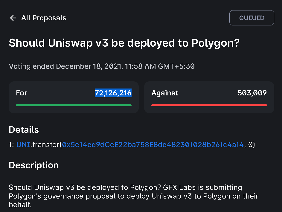 Việc triển khai hợp đồng Uniswap v3 trên Polygon đã được phê duyệt với sự đồng thuận 99,3% 5