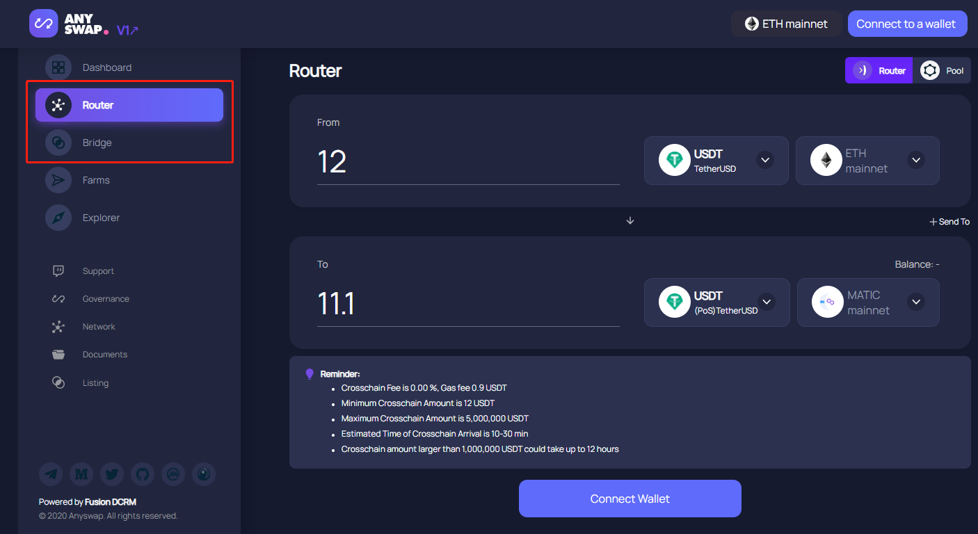 Footprint Analytics: Anyswap được đổi thương hiệu có phải là cầu nối Web 3.0 tiếp theo không? - Tin Tức Bitcoin - Cập Nhật Tin Tức Coin Mới Nhất 24/7 2025 Ảnh chụp màn hình Nguồn: Giao diện Anyswap trước khi nâng cấp