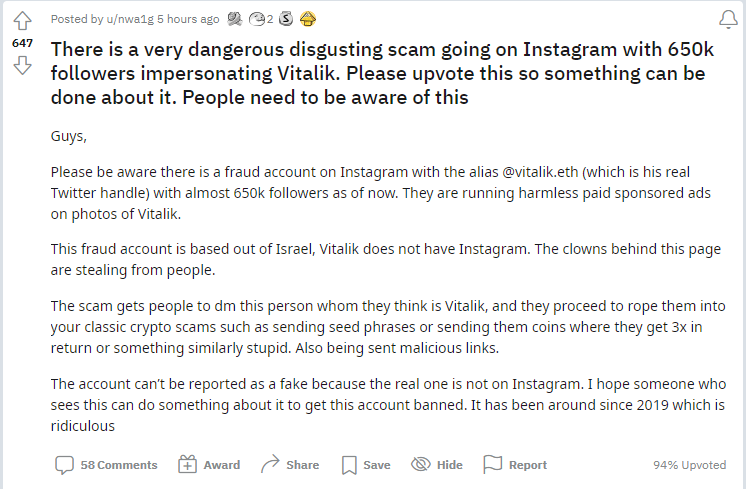 Cảnh báo lừa đảo: Ai đó bị cáo buộc mạo danh Vitalik Buterin trên Instagram, thực hiện các trò gian lận tiền điện tử - Tin Tức Bitcoin - Cập Nhật Tin Tức Coin Mới Nhất 24/7 2025 ETHscamVitalik