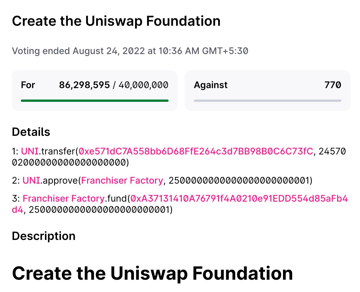 86 triệu phiếu ủng hộ Uniswap Foundation áp đảo 41