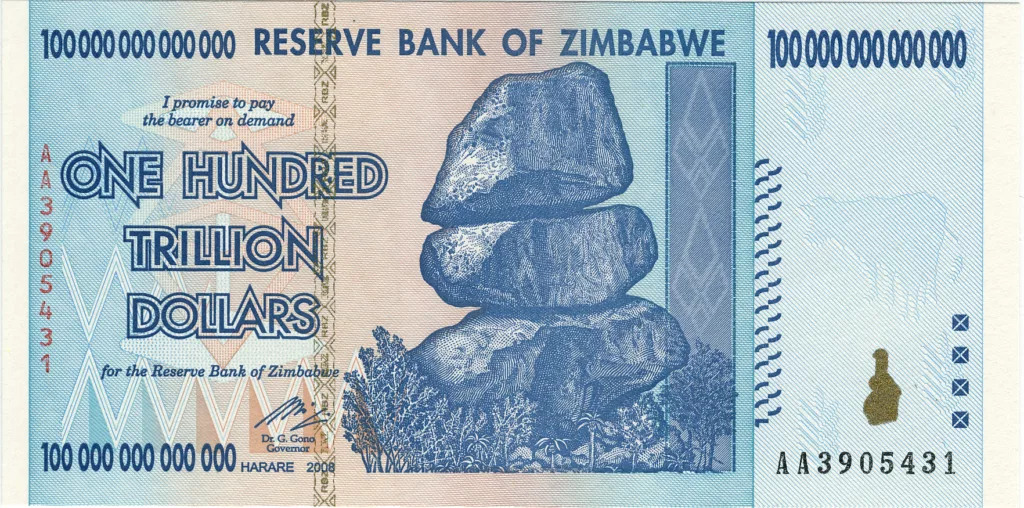 Tờ tiền giấy mệnh giá 100 nghìn tỷ đô la Zimbabwe, 2009