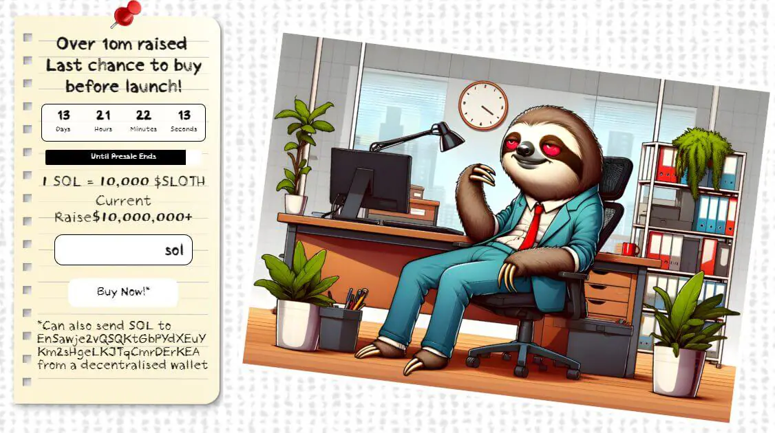 Đếm Ngược 12 Ngày Cho Sự Kiện Presale 'Slothana' Trên Solana