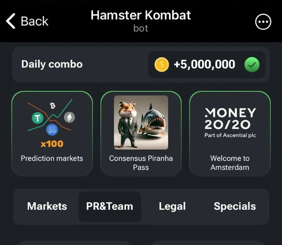 Hamster kombat daily card combo