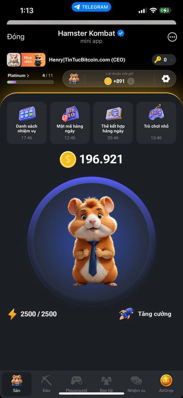 Giao diện Tap-to-earn: Hamster Kombat