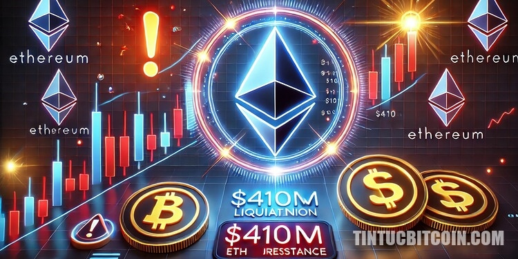 Ethereum đối mặt nguy cơ thanh lý 410 triệu USD khi giá gần ngưỡng kháng cự