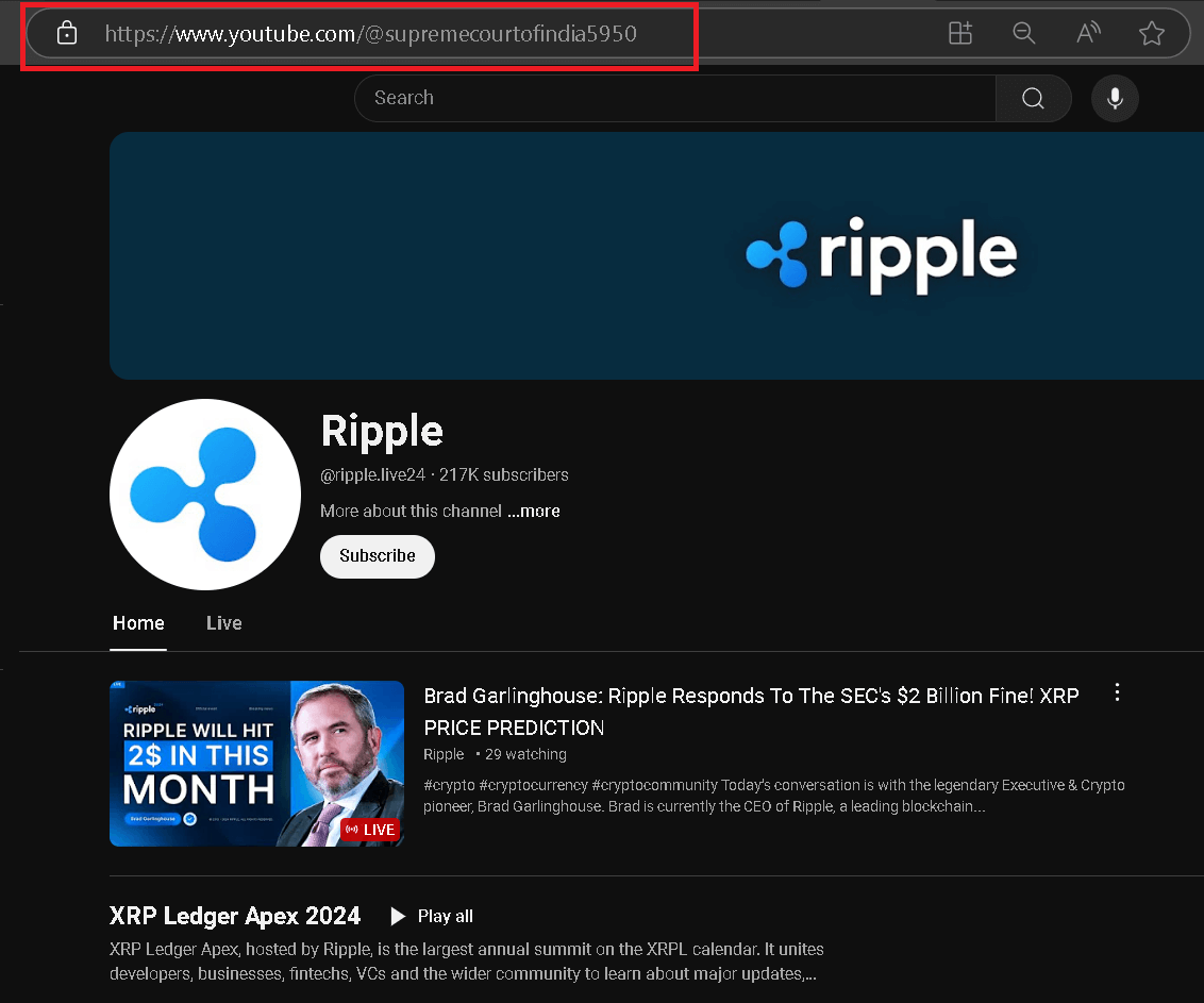 Kênh YouTube Tòa án Tối cao Ấn Độ bị hack, quảng cáo XRP - Tin Tức Bitcoin - Cập Nhật Tin Tức Coin Mới Nhất 24/7 2024