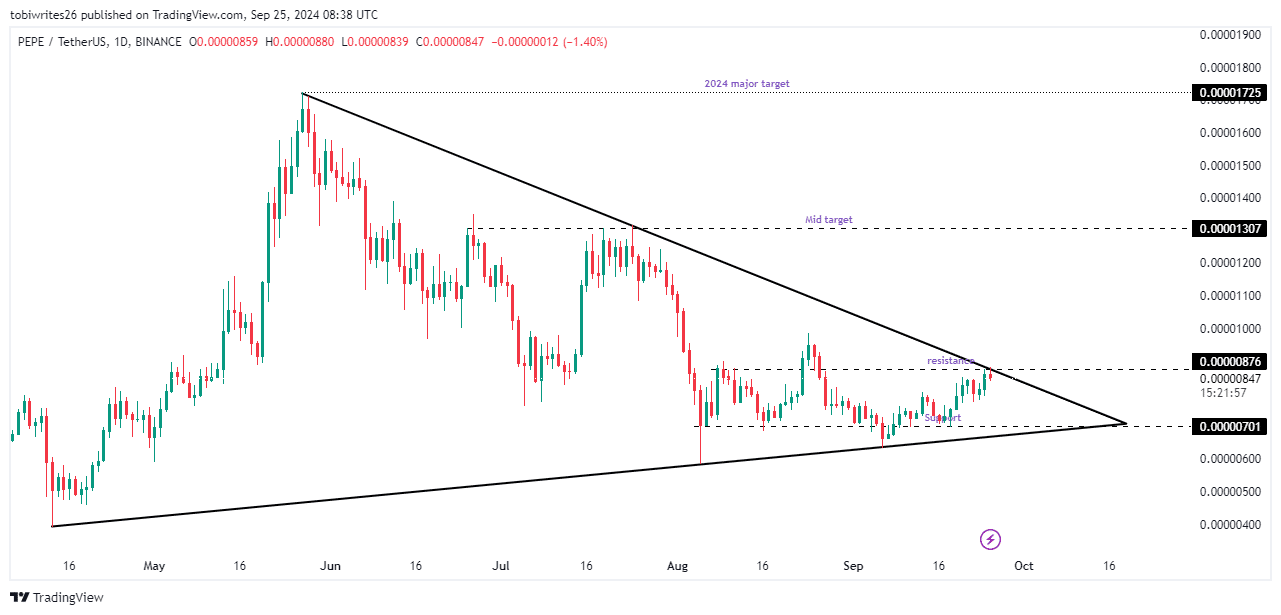 Pepe tăng mạnh: Hướng đến mức cao mới năm 2024 - Tin Tức Bitcoin - Cập Nhật Tin Tức Coin Mới Nhất 24/7 2025 Nguồn: Trading View