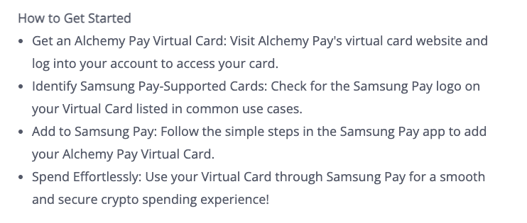 Cài đặt thẻ mã hóa ảo Alchemy Pay trên Samsung Pay. Nguồn: Alchemy Pay