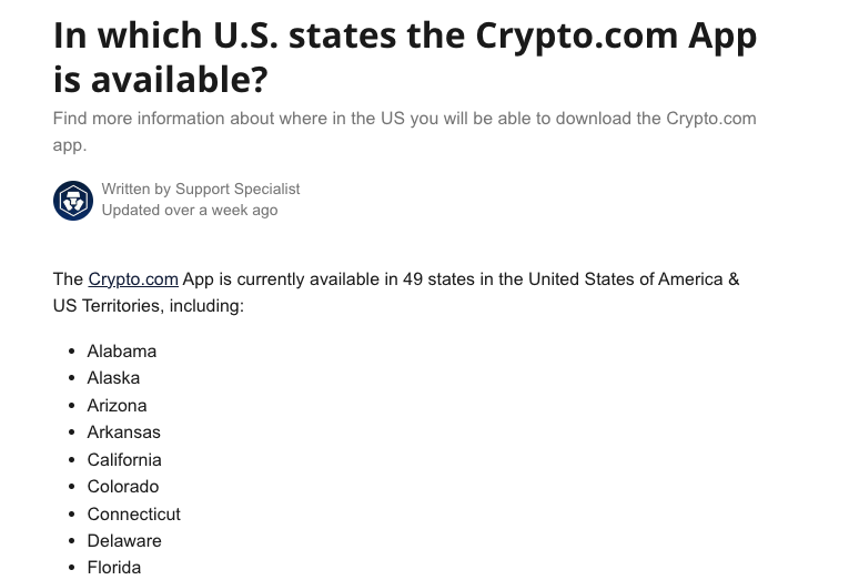 Crypto.com tự tin với phán quyết chống lại SEC - Tin Tức Bitcoin - Cập Nhật Tin Tức Coin Mới Nhất 24/7 2025 Một phần danh sách các khu vực pháp lý của Crypto.com hỗ trợ tại Hoa Kỳ. Nguồn. Crypto.com