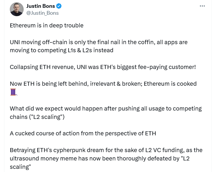 Ethereum L2: Có thật là quá sớm để lo ngại? - Tin Tức Bitcoin - Cập Nhật Tin Tức Coin Mới Nhất 24/7 2025 Nguồn: Justin Bons