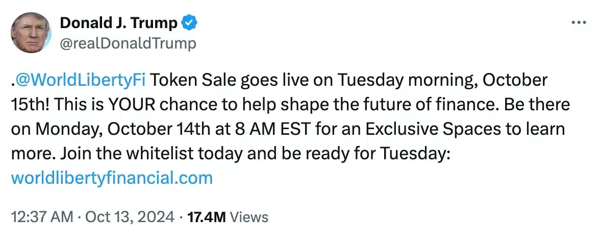 Dự án crypto của Donald Trump sắp ra mắt: Điều gì tiếp theo? - Tin Tức Bitcoin - Cập Nhật Tin Tức Coin Mới Nhất 24/7 2025 Nguồn: Donald J. Trump/X
