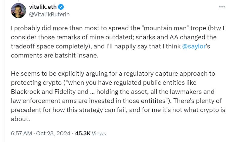 Quan điểm của Michael Saylor về ngân hàng lớn và BTC gây sốc - Tin Tức Bitcoin - Cập Nhật Tin Tức Coin Mới Nhất 24/7 2025 Nguồn: Vitalik Buterin