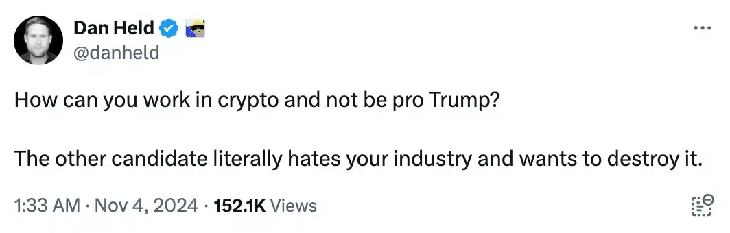 Trump vượt Harris; Giá Bitcoin sẽ biến động nếu... - Tin Tức Bitcoin - Cập Nhật Tin Tức Coin Mới Nhất 24/7 2025 Nguồn: Dan Held/X