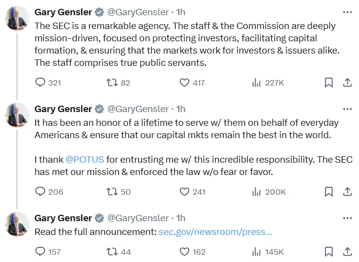 Gary Gensler rời ghế chủ tịch SEC vào ngày ông Trump tái nhậm chức - Tin Tức Bitcoin - Cập Nhật Tin Tức Coin Mới Nhất 24/7 2025