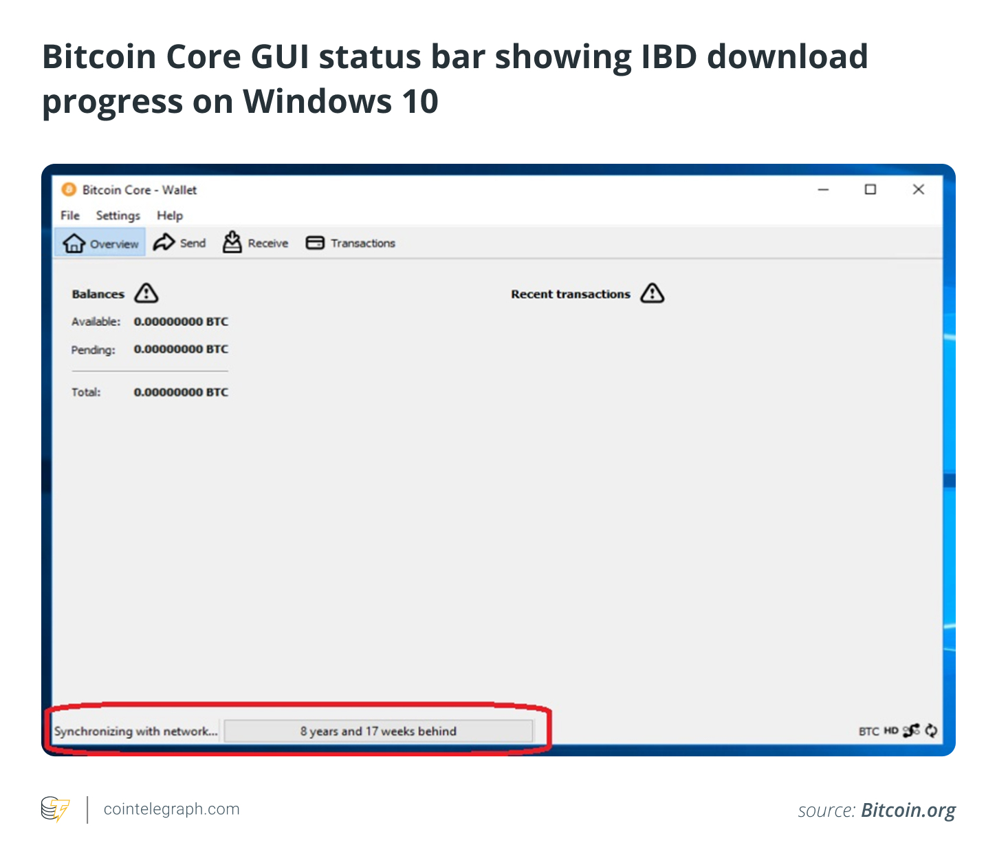 Thanh trạng thái GUI Bitcoin Core