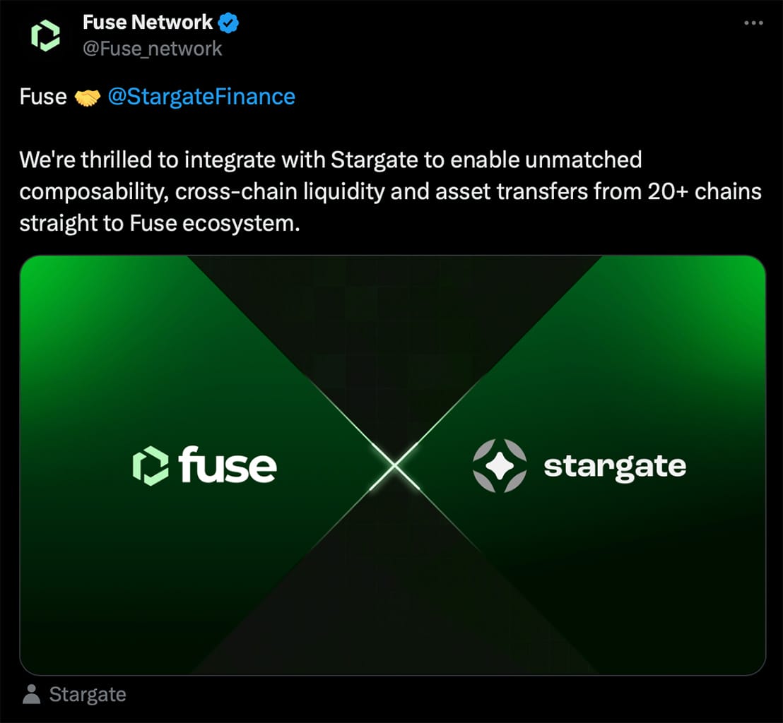 Fuse Network thông báo tích hợp với Stargate - Tin Tức Bitcoin - Cập Nhật Tin Tức Coin Mới Nhất 24/7 2025 Nguồn: Fuse Network