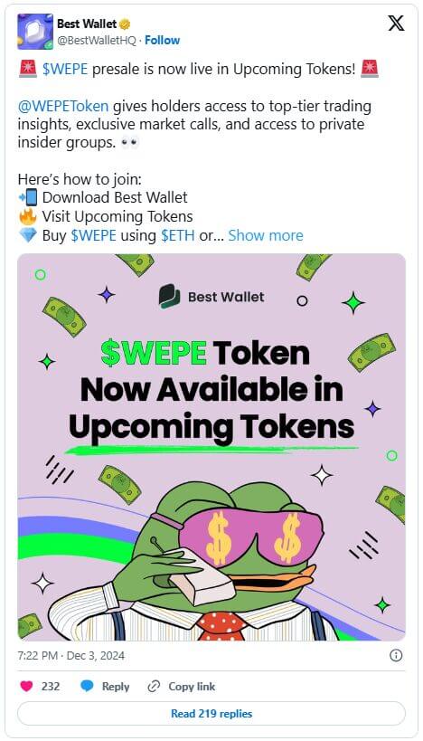 Wall Street Pepe làm nên kỳ tích, ICO đạt 35 triệu USD bất chấp thị trường đi xuống - Tin Tức Bitcoin - Cập Nhật Tin Tức Coin Mới Nhất 24/7 2025 Wall Street Pepe cũng được Best Wallet giới thiệu
