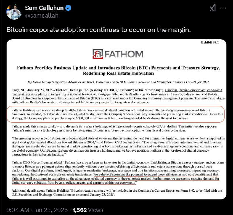 Fathom mở rộng danh mục với Bitcoin: Bước ngoặt bất động sản - Tin Tức Bitcoin - Cập Nhật Tin Tức Coin Mới Nhất 24/7 2025 Tiền điện tử, Các công ty