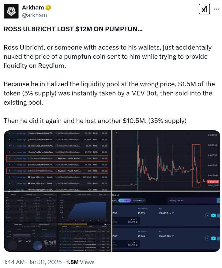 Ví tiền liên kết Ross Ulbricht mất 12 triệu USD do lỗi memecoin - Tin Tức Bitcoin - Cập Nhật Tin Tức Coin Mới Nhất 24/7 2025 Silk Road, Ross Ulbricht, Trading, Memecoin