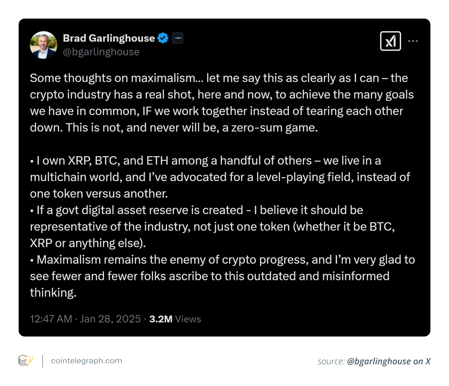 Brad Garlinghouse về dự trữ tiền điện tử quốc gia Brad Garlinghouse về dự trữ tiền điện tử quốc gia