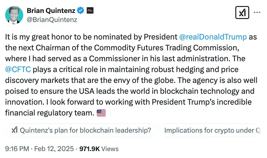 Donald Trump đề cử Brian Quintenz làm Chủ tịch CFTC – Ảnh hưởng đến tiền điện tử ra sao? - Tin Tức Bitcoin - Cập Nhật Tin Tức Coin Mới Nhất 24/7 2025 Brian Quintenz