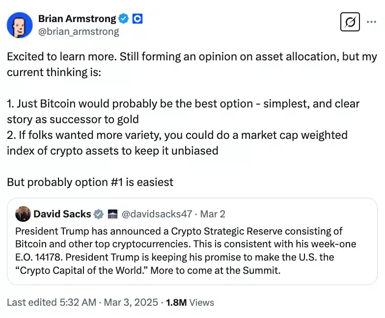 Dự trữ tiền điện tử của Trump vượt dự đoán – CEO Bitwise - Tin Tức Bitcoin - Cập Nhật Tin Tức Coin Mới Nhất 24/7 2025 Brian Armstrong