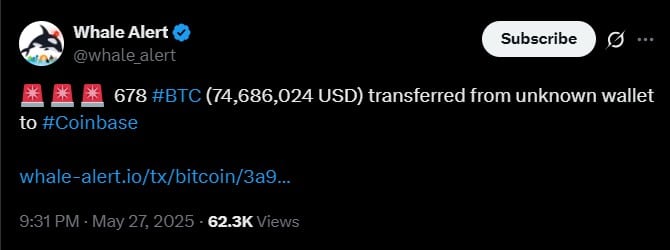 150 triệu USD Bitcoin chuyển đến Coinbase: Cá voi xả hàng? - Tin Tức Bitcoin - Cập Nhật Tin Tức Coin Mới Nhất 24/7 2025 Bitcoin