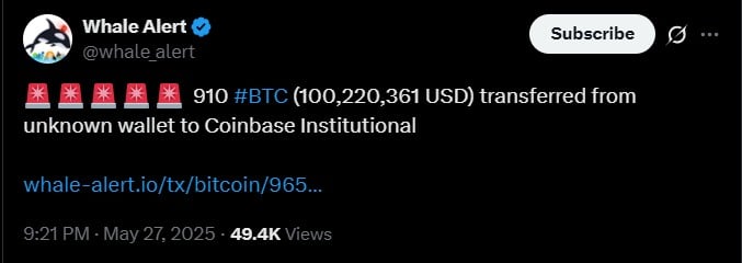 150 triệu USD Bitcoin chuyển đến Coinbase: Cá voi xả hàng? - Tin Tức Bitcoin - Cập Nhật Tin Tức Coin Mới Nhất 24/7 2025 Bitcoin