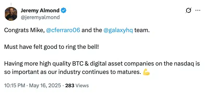 Galaxy Digital lên sàn Nasdaq sau 4 năm: Mã GLXY - Tin Tức Bitcoin - Cập Nhật Tin Tức Coin Mới Nhất 24/7 2025 Jeremy Almond