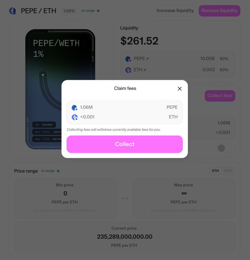 uniswap claim liquidity pool trading fees