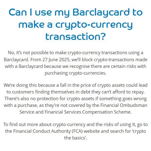 Barclays cấm thẻ tín dụng giao dịch tiền điện tử ngay lập tức - Tin Tức Bitcoin - Cập Nhật Tin Tức Coin Mới Nhất 24/7 2025 Barclays cấm khách hàng dùng thẻ tín dụng giao dịch tiền điện tử