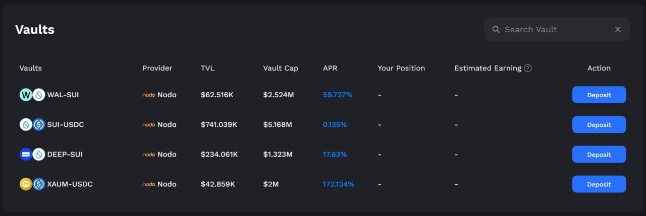 Momentum Finance (MMT) là gì? Nền tảng DeFi xây dựng trên Sui - Tin Tức Bitcoin - Cập Nhật Tin Tức Coin Mới Nhất 24/7 2025 Giao diện Vaults