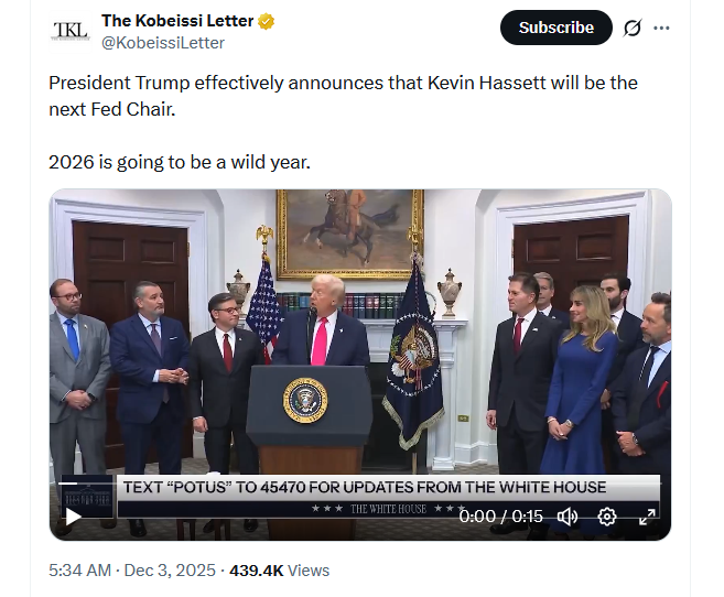 Tín hiệu Trump đẩy xác suất Kevin Hassett làm Chủ tịch Fed tăng vọt - Tin Tức Bitcoin - Cập Nhật Tin Tức Coin Mới Nhất 24/7 2025