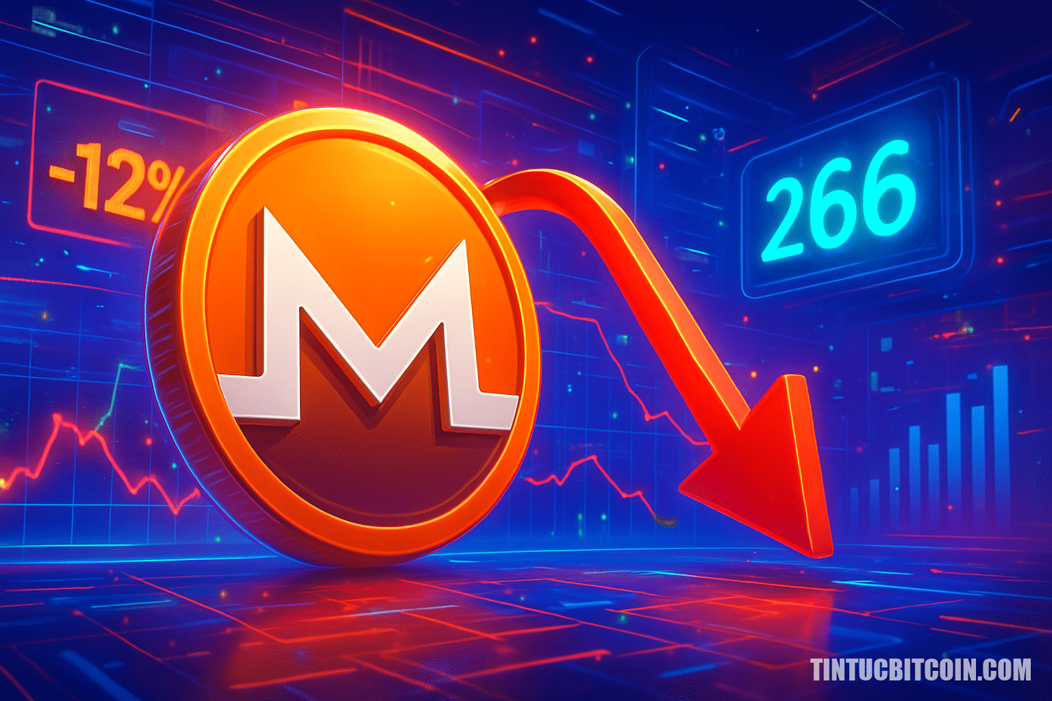 Monero giảm 12% trong 1 ngày, XMR hướng về 266 USD? - Tin Tức Bitcoin - Cập Nhật Tin Tức Coin Mới Nhất 24/7 2026 Monero giảm 12% trong 1 ngày, XMR hướng về 266 USD?