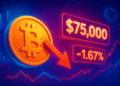 Bitcoin giảm dưới 75.000 USD, mất 1,67% trong 24 giờ