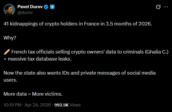 Durov France crypto kidnapping
