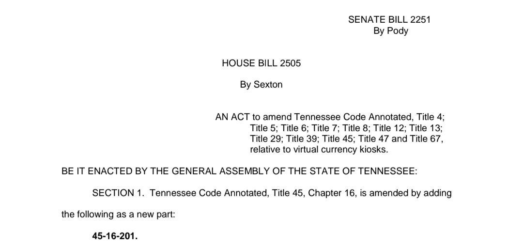Tennessee crypto kiosk ban law