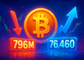 BTC có thể bị thanh lý lệnh long tới 796 triệu USD dưới 76.460 USD